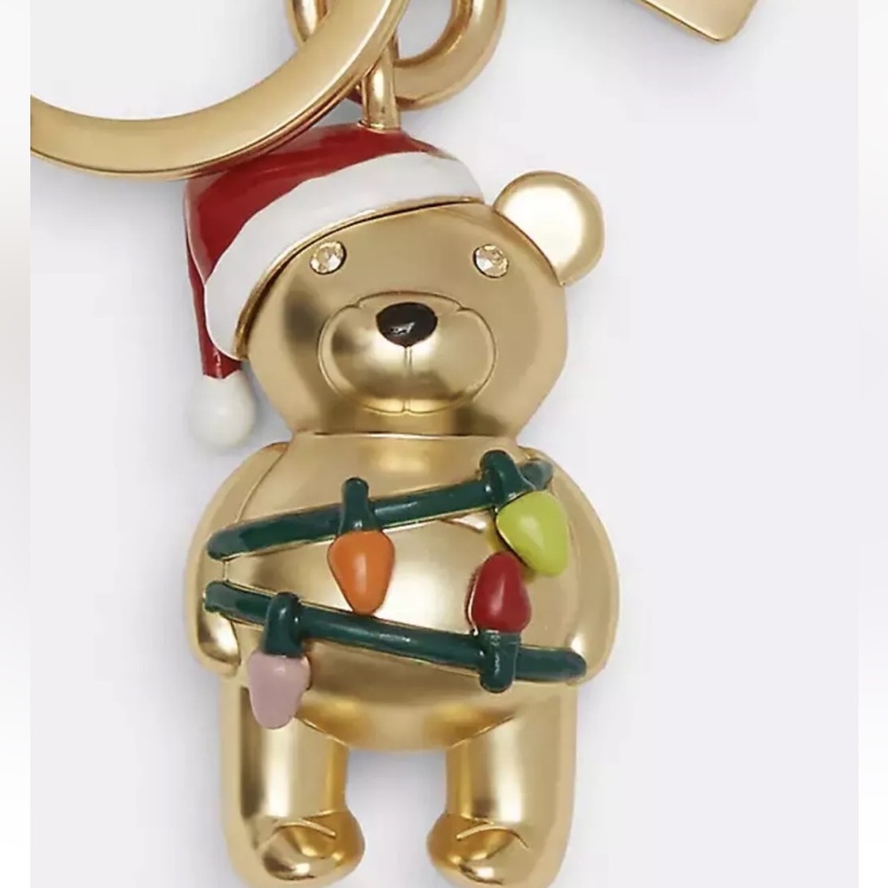SOLD❤️ 🎄🧸NWT COACH 3D Christmas Santa Teddy Bear Bag Charm Key Chain Ring Gold - Picture 2 of 3